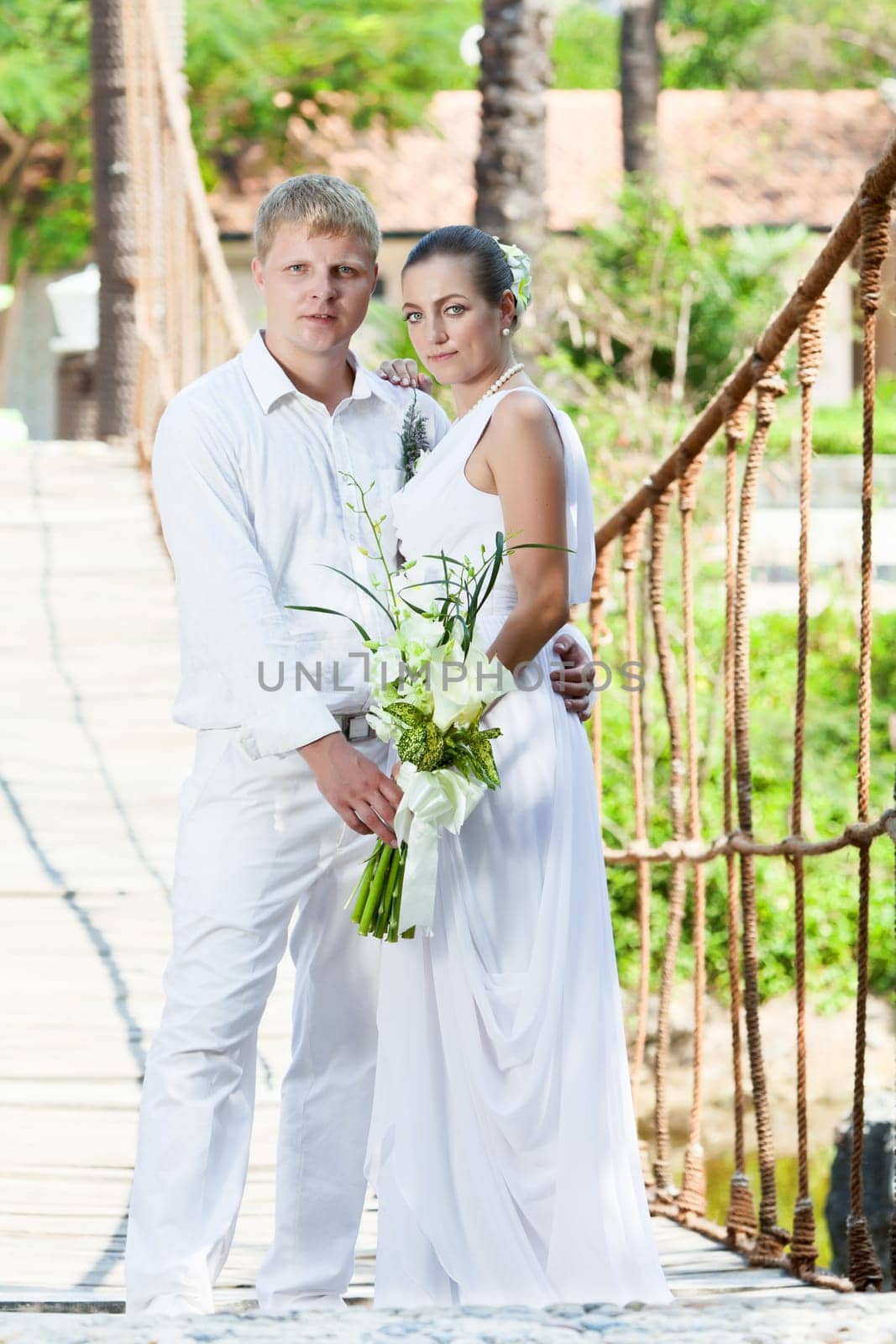 Wedding portrait of a bride and groom outdoor