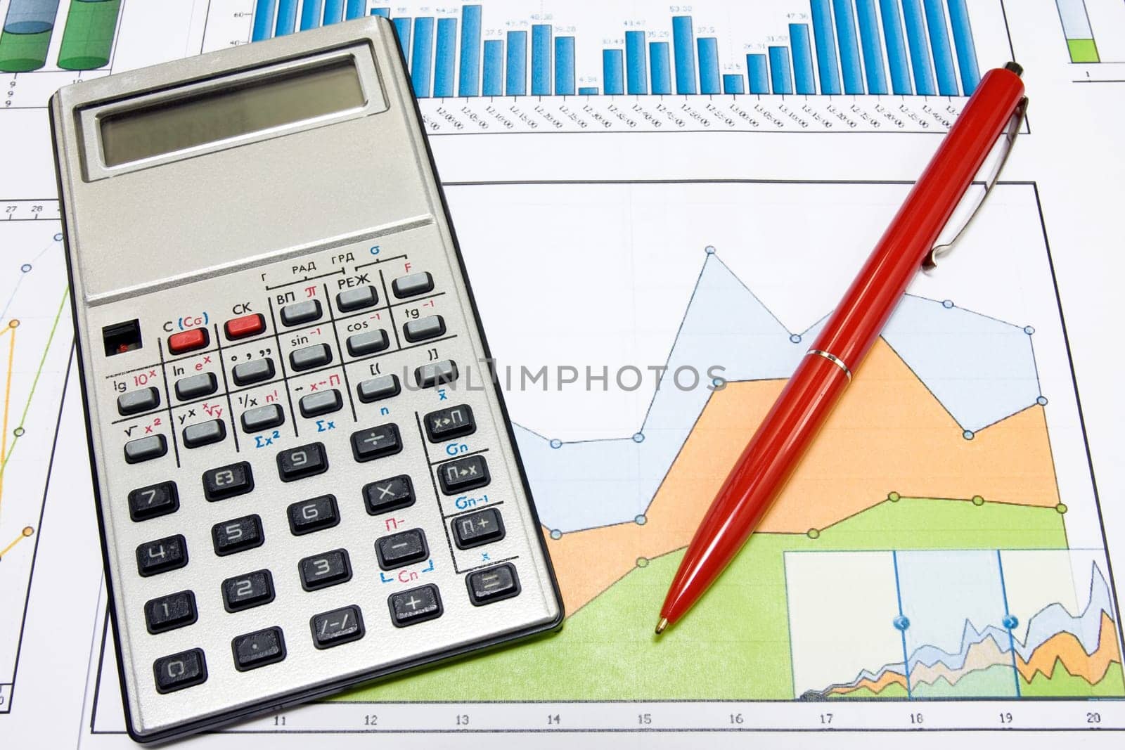 business strategy using color charts and calculator