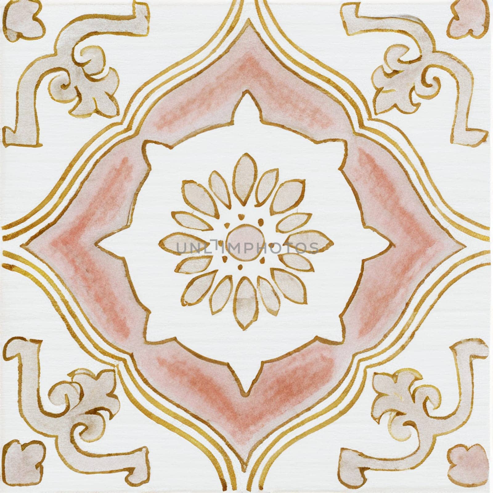 Watercolor illustration of portuguese ceramic tiles pattern by homydesign