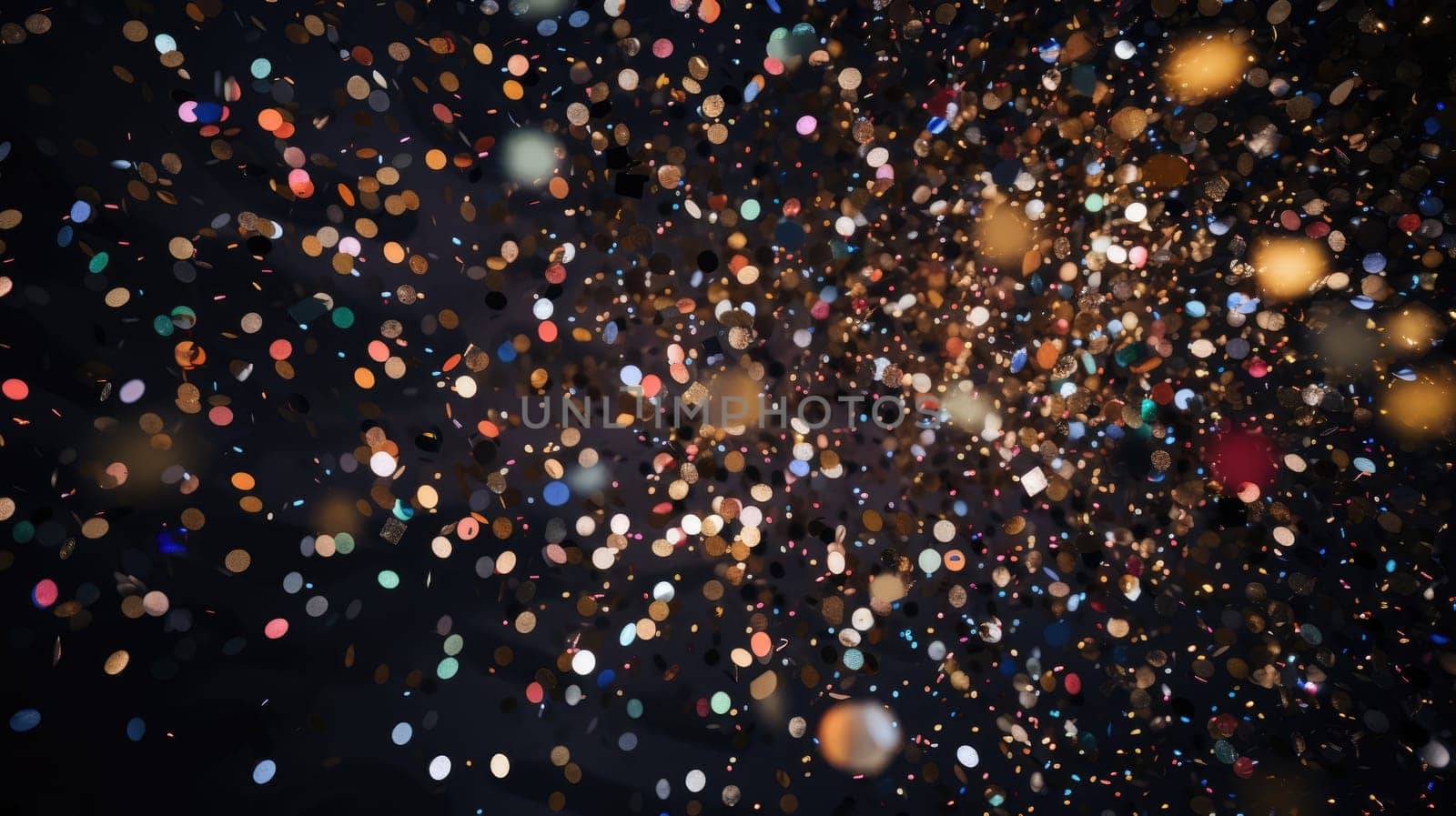 Background with shining confetti. Festive texture. gold glitter glow shine. AI