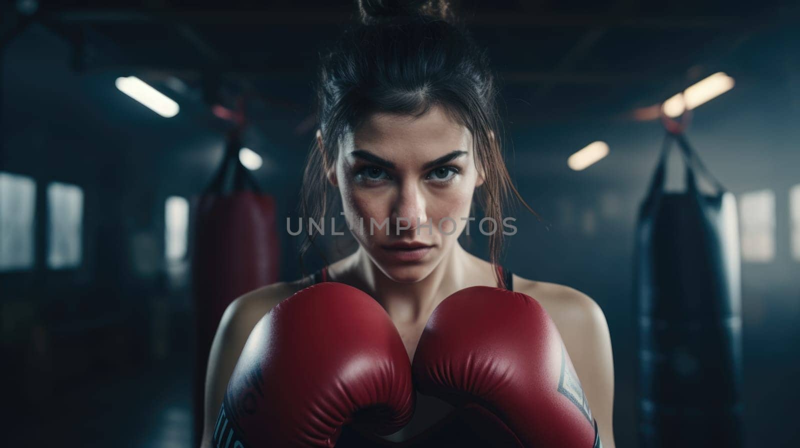 Young woman training punch boxing gloves. Woman in boxing gloves is practicing by natali_brill