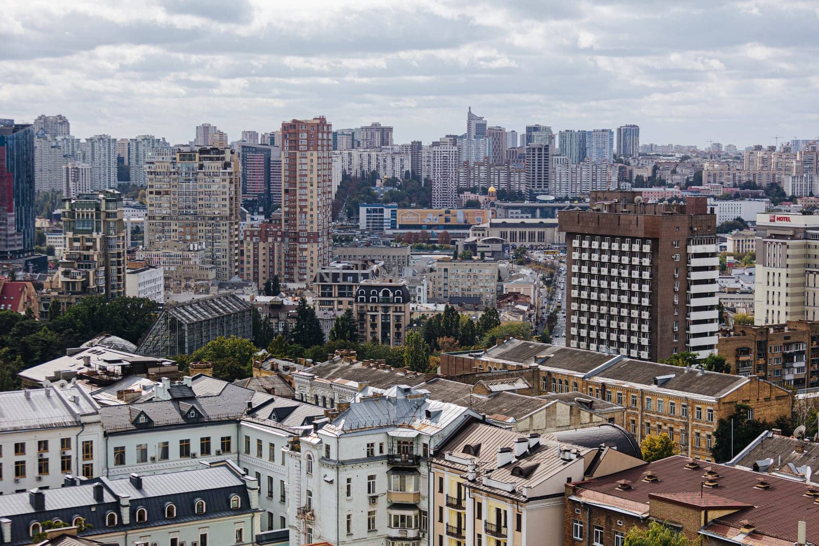 Kyiv, Ukraine - October 1, 2023: The streets of Kyiv city. Aerial view