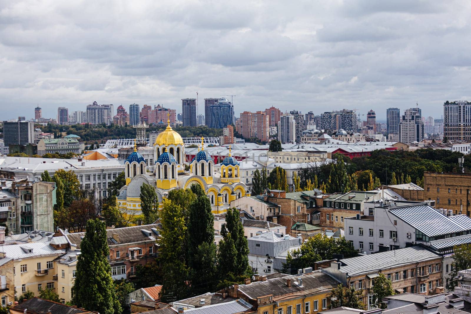 Amazing Ukraine Kyiv Kiev beautiful church. St Volodymyr's Cathedral. Top view from drone aerial photo. Famous tourist places.