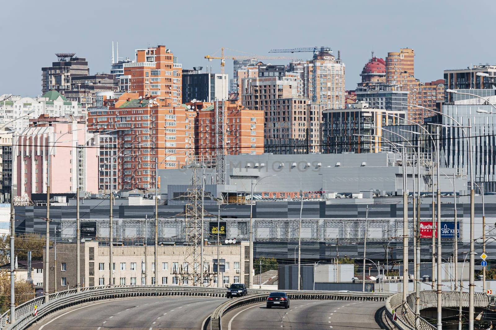 Kyiv, Ukraine - October 1, 2023: The streets of Kyiv city. Aerial view.