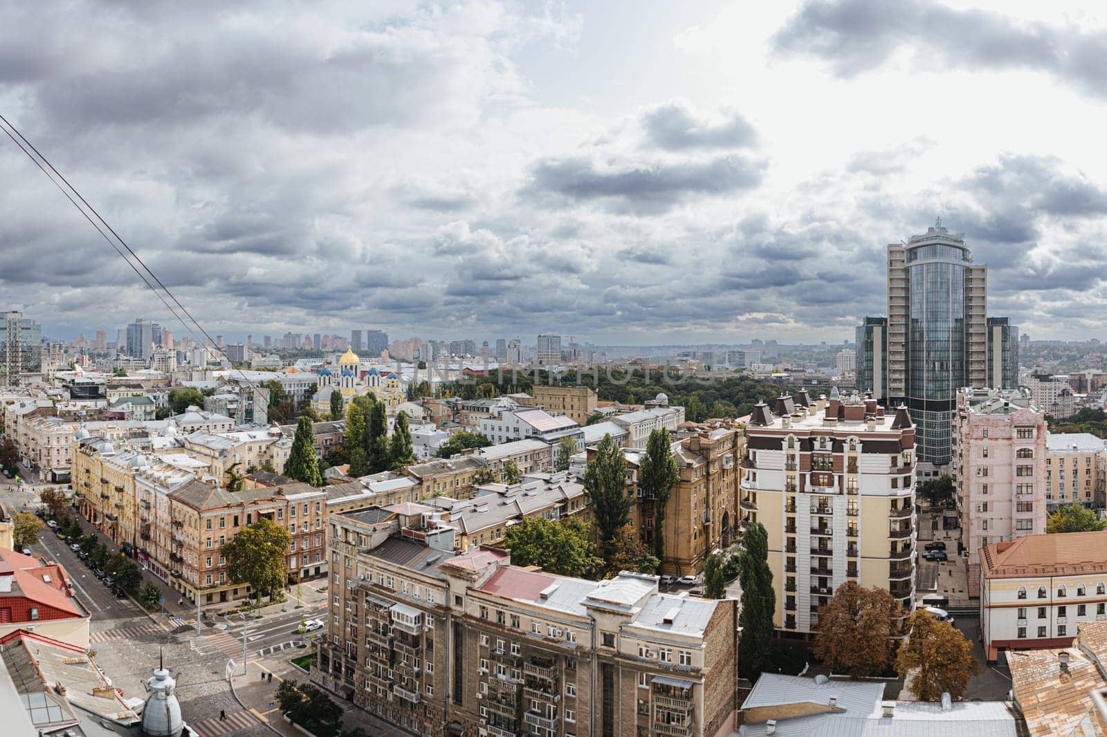 Kyiv, Ukraine - October 1, 2023: The streets of Kyiv city. Aerial view