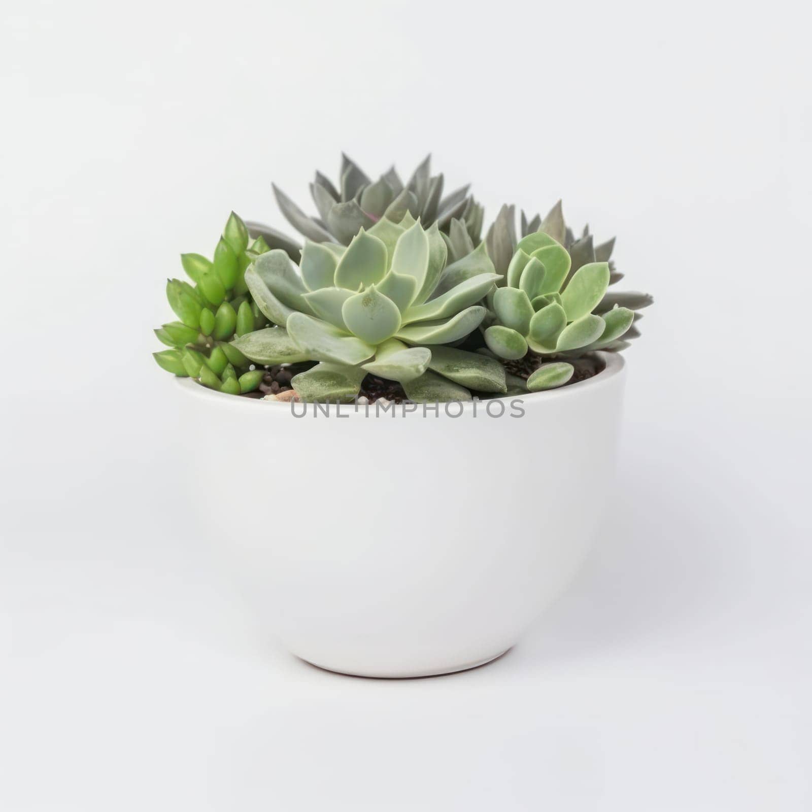 Green up your life with these beautiful succulent arrangements in a white pot. A perfect addition to any modern decor. Care and tips included. AI Generative.