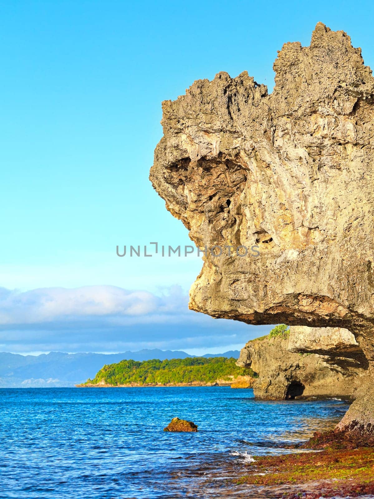 Beautiful seascape. Stone on the foreground. Philippines