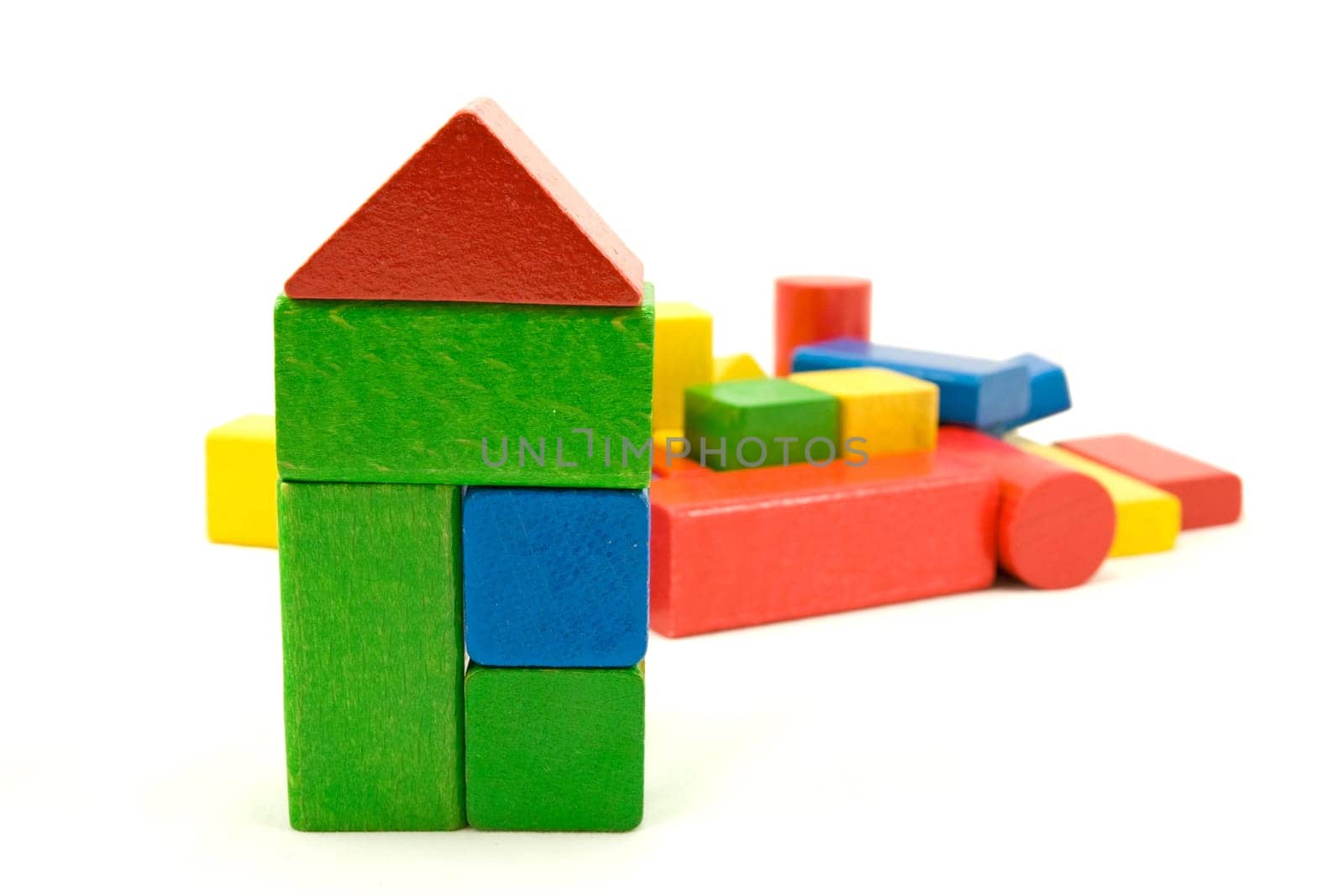 colorful wooden building blocks on white background