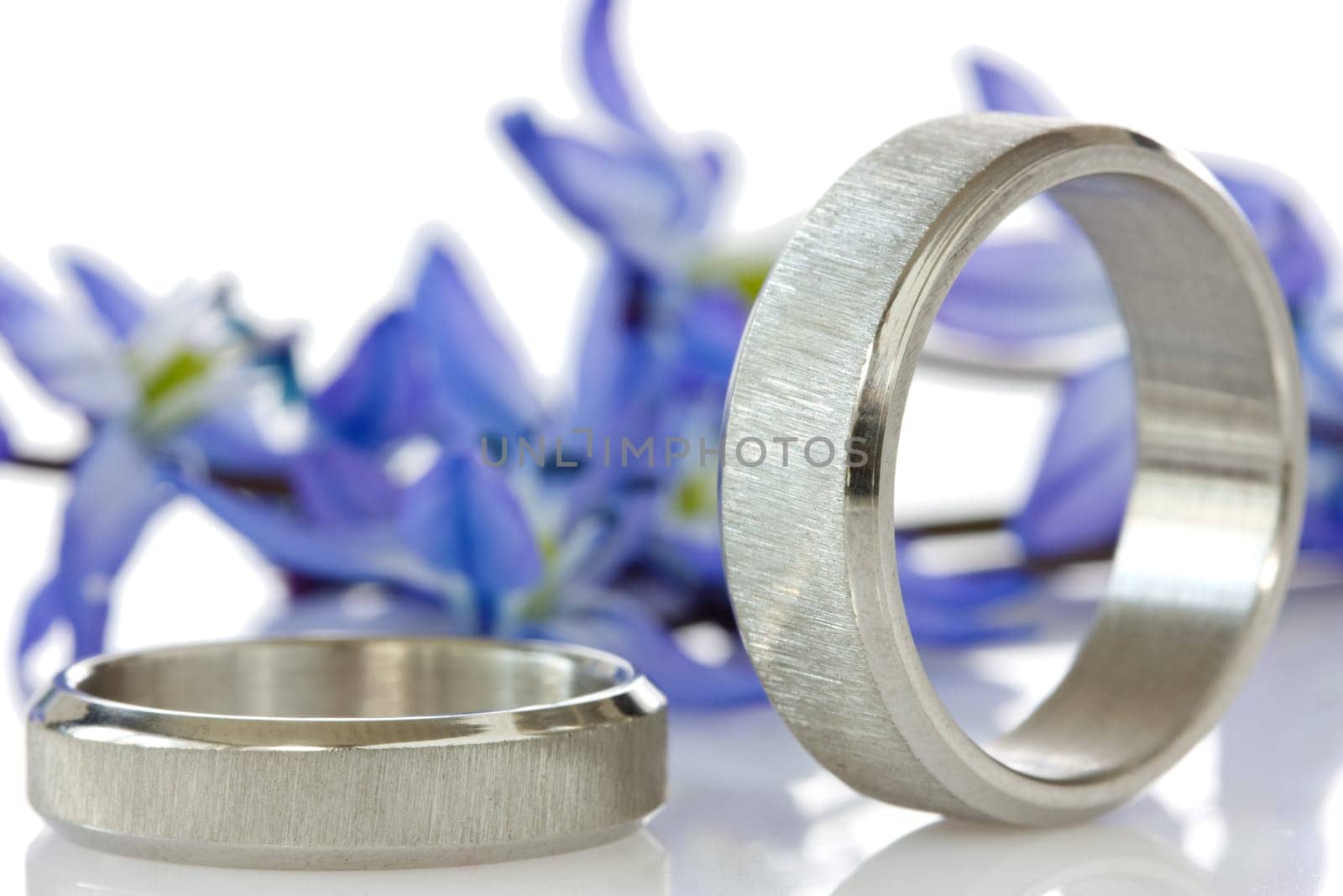 two  rings with flowers in the background