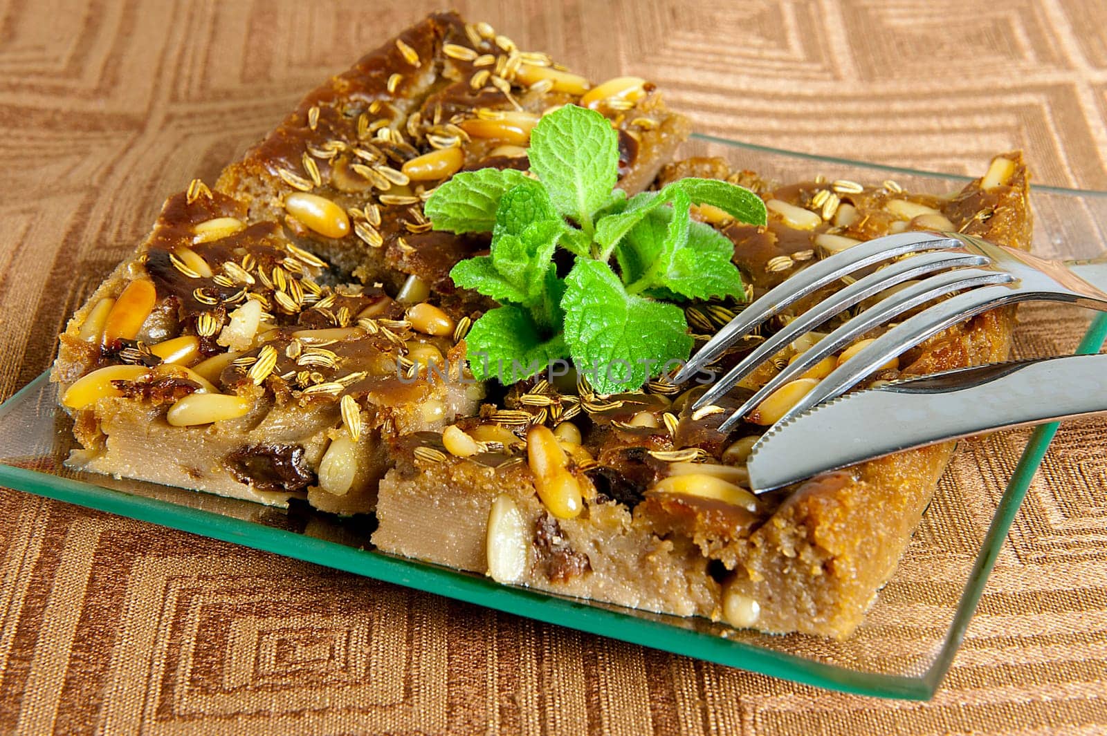 typical Italian cake made ​​with chestnut flour, raisins and pine nuts