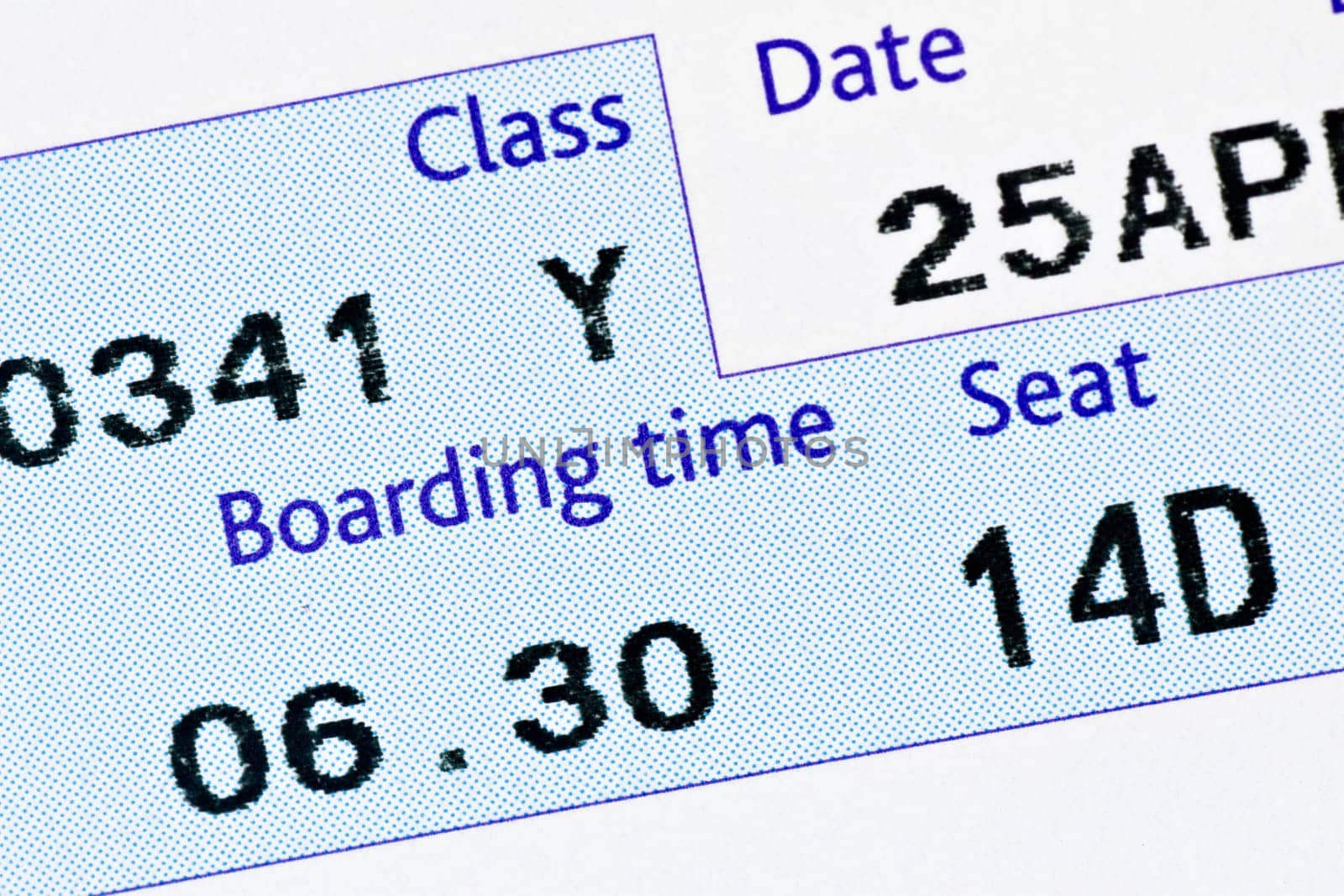 close-up of boarding pass,with time and seat