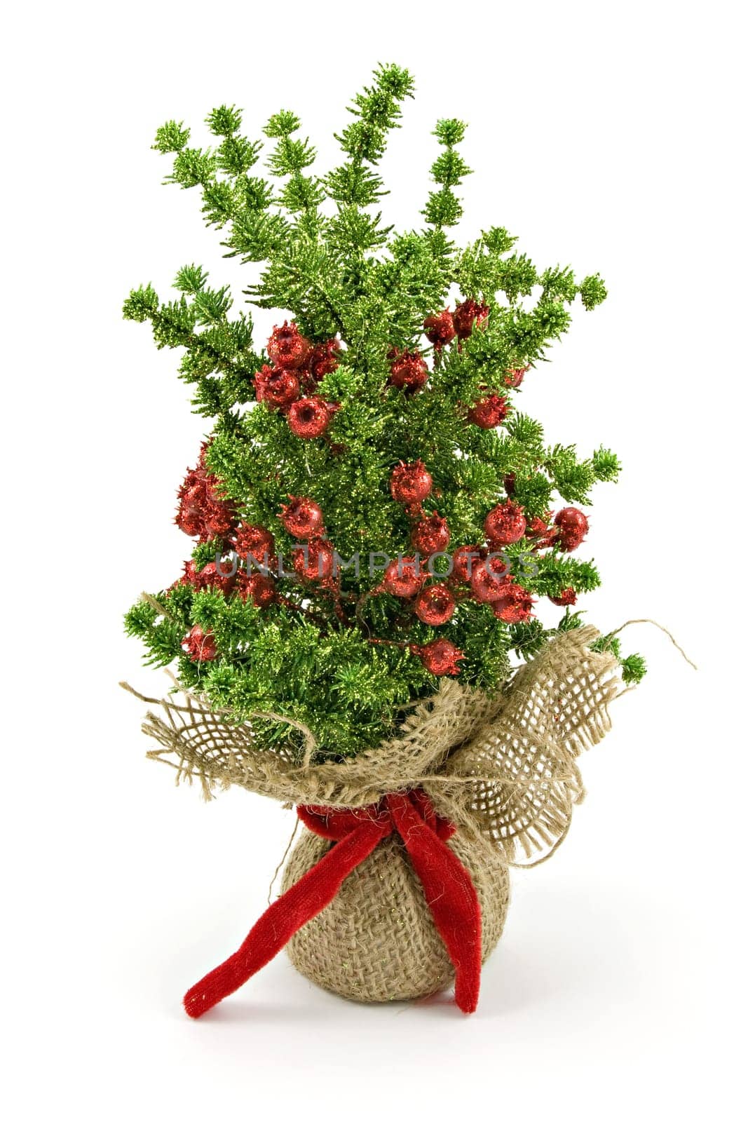artificial decorative christmas tree on white background