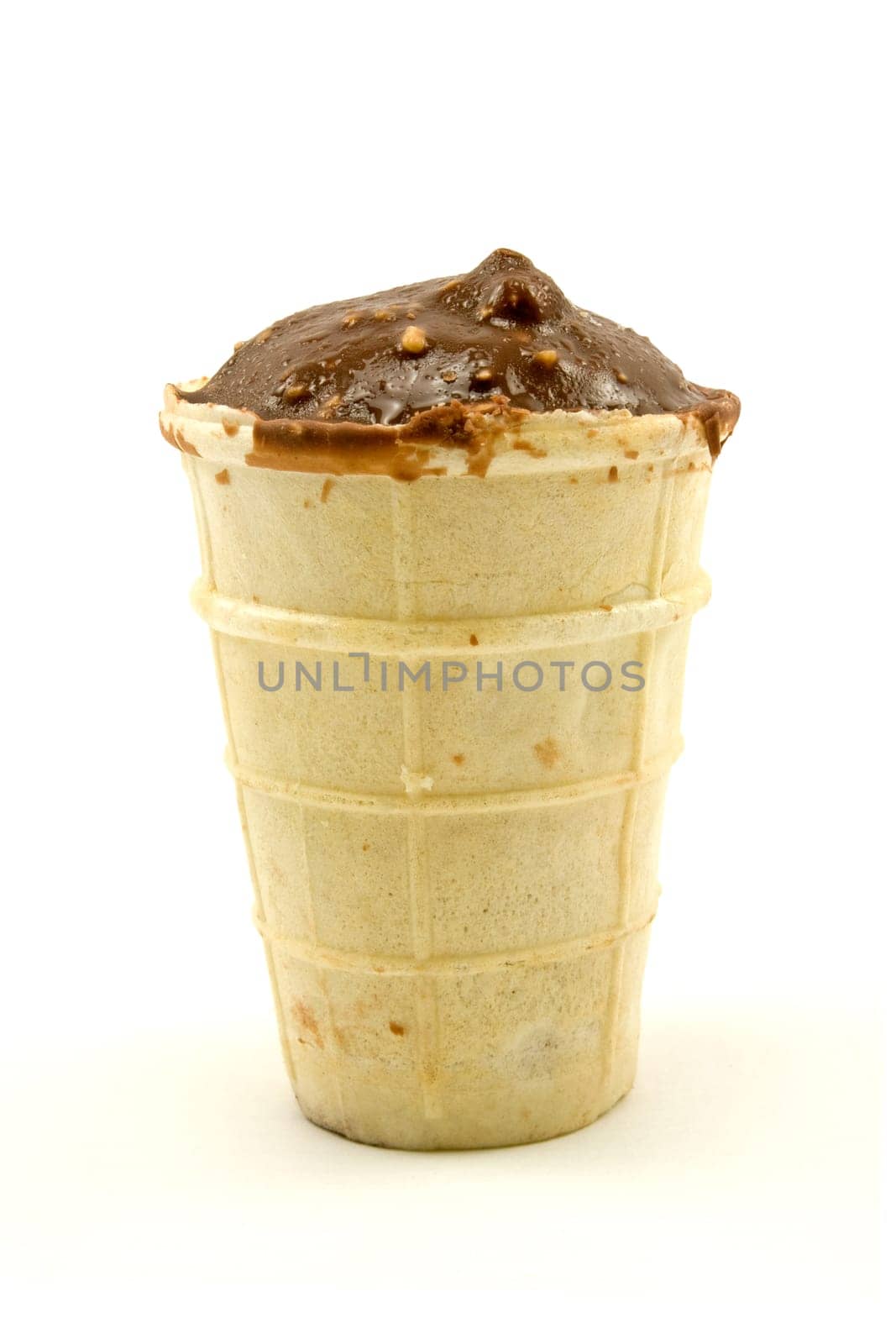 Chocolate ice cream cone isolated on white background