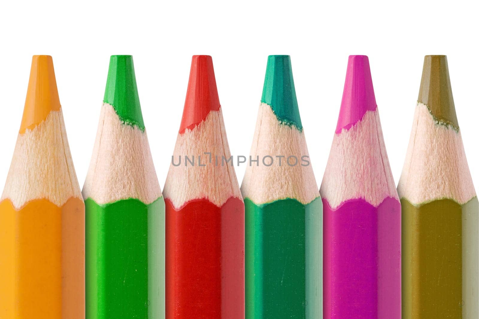 row of colorful pencils, isolated on white background