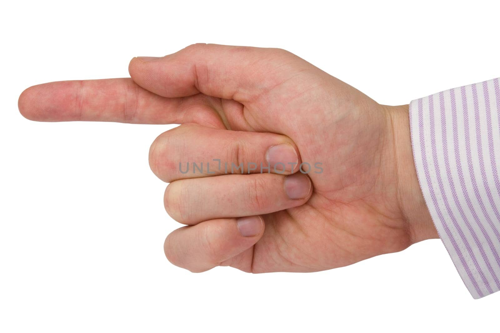 Hand pointing, touching or pressing. Isolated on white background.