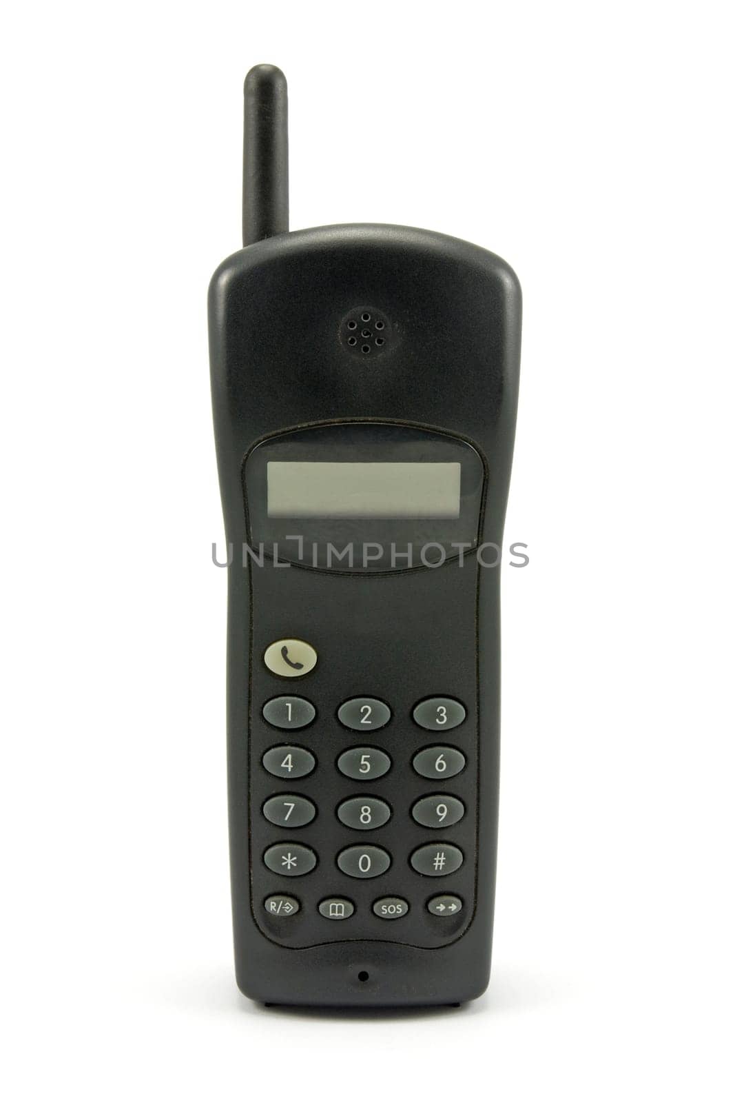 old used phone over a white background