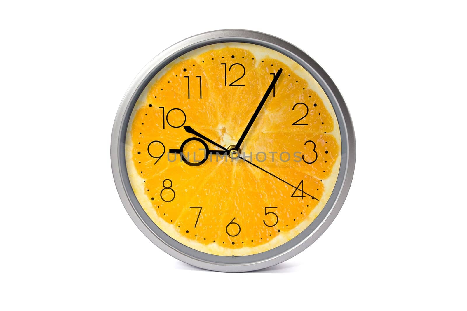 orange fruit clock isolated on white background