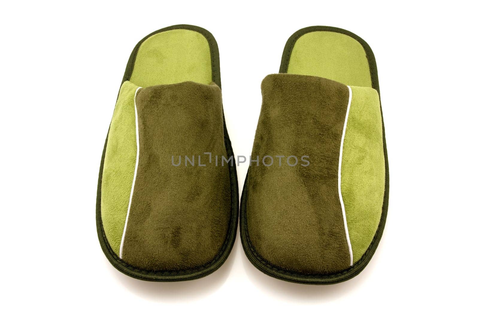pair of house slippers on a white background
