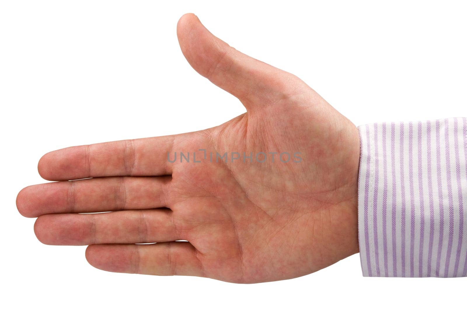 open hand ready to seal a deal. Isolated on white