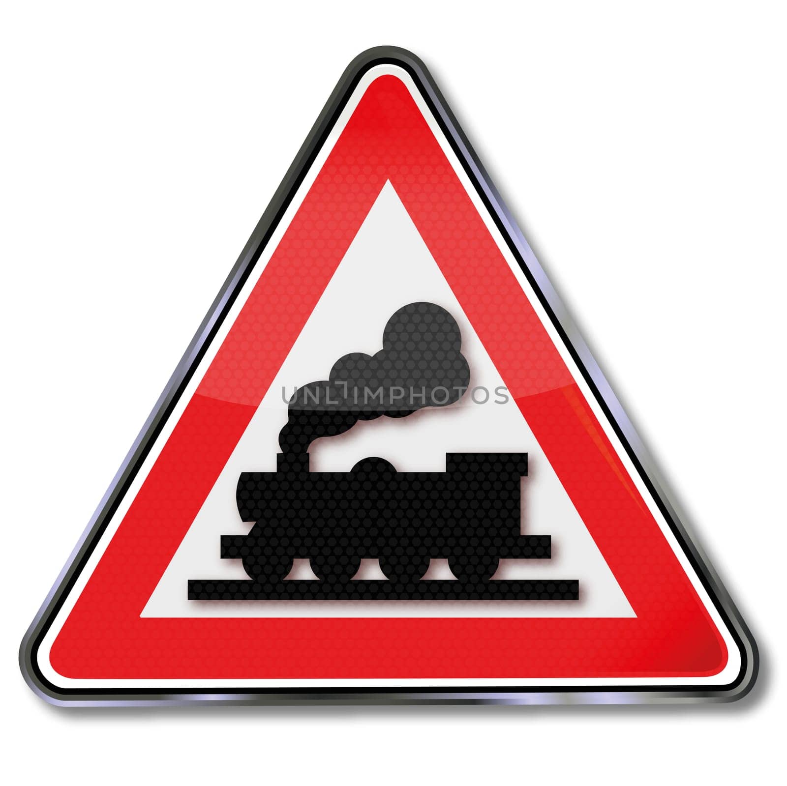 Road sign railway and level crossing