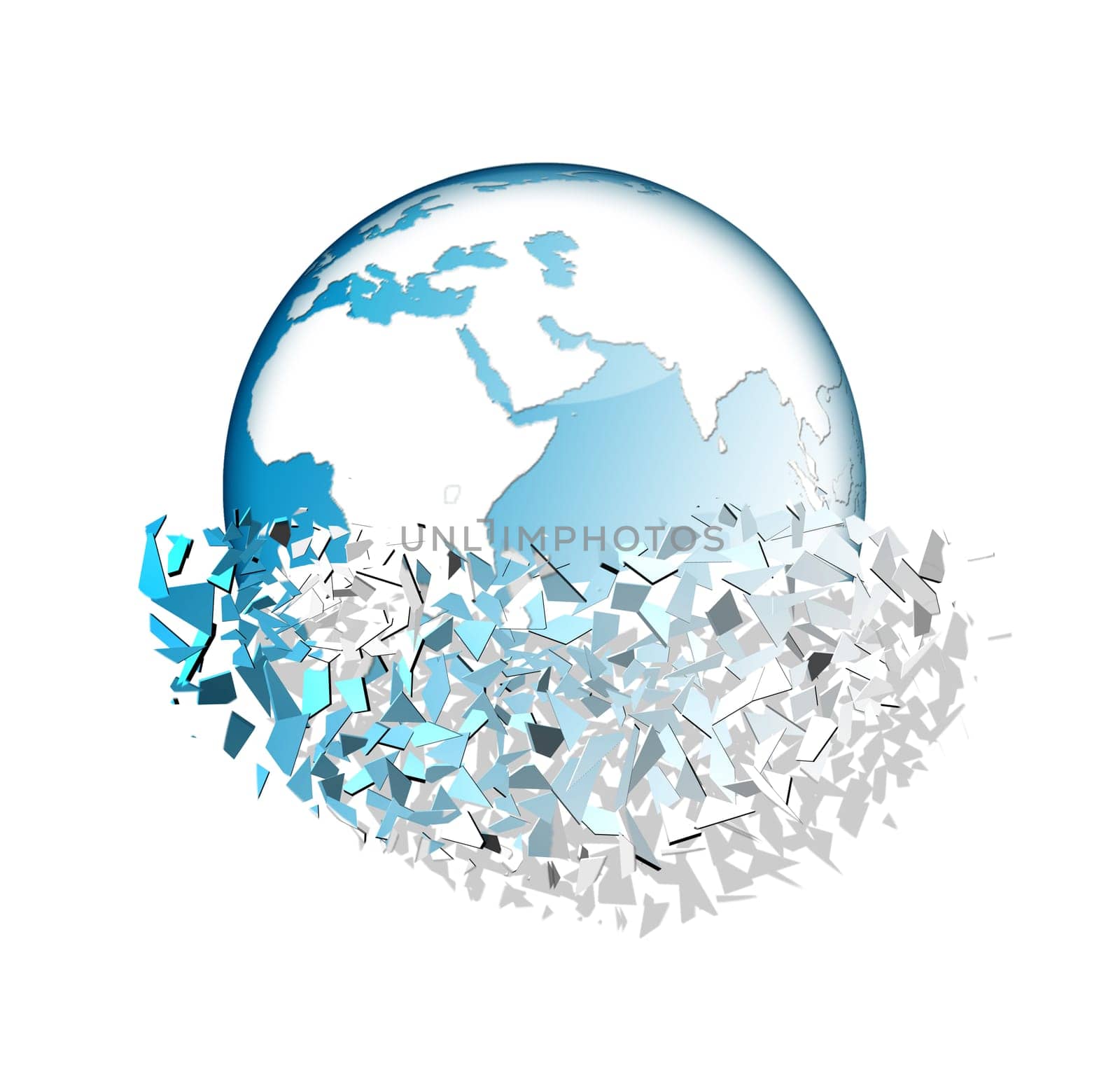 Illustration of the world that is crumbling into small pieces
