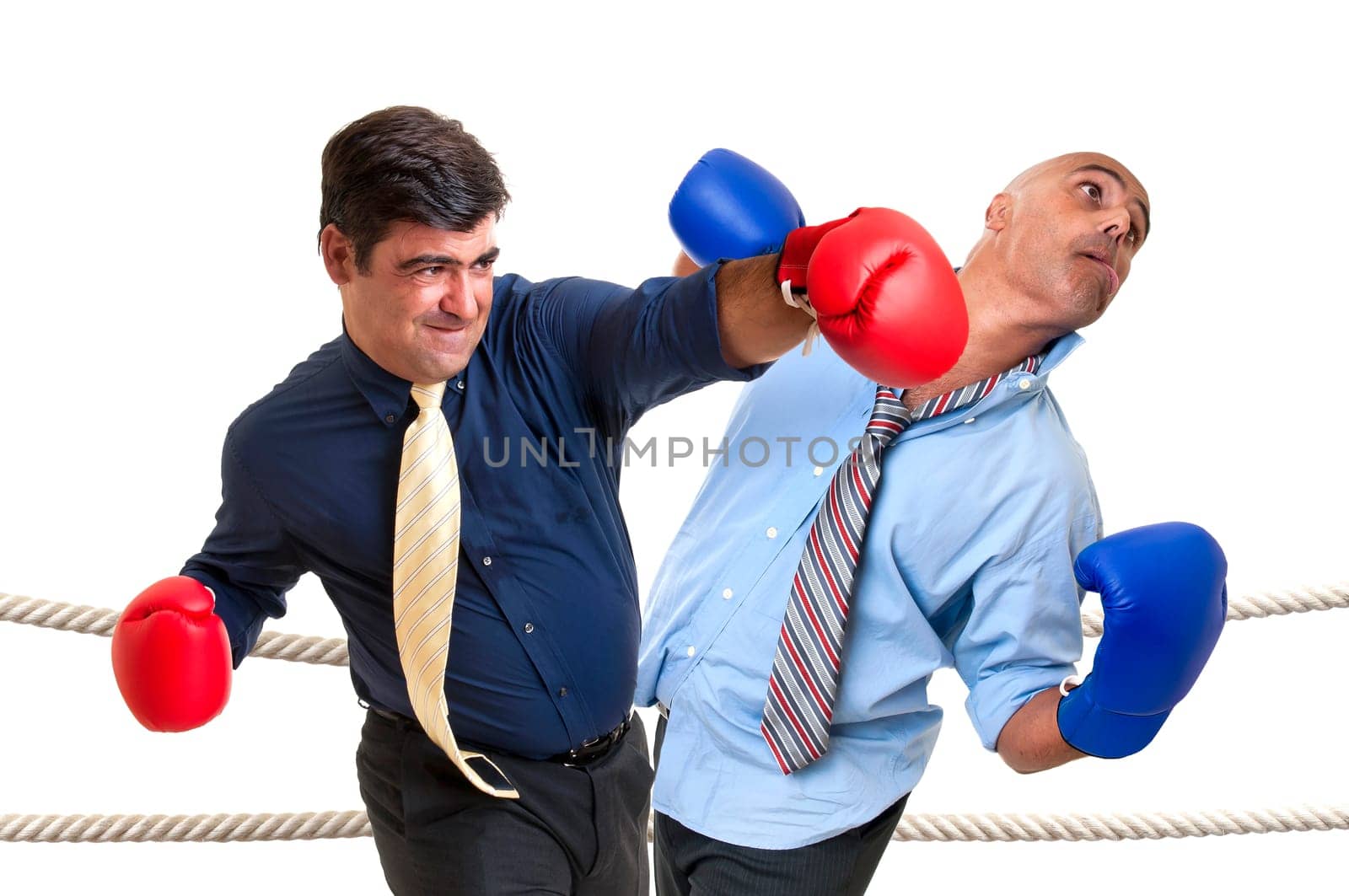 Businessmen boxing isolated in white