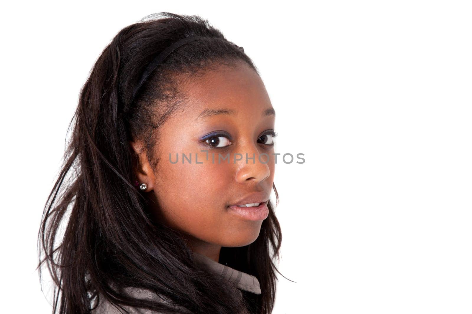 Portrait of a Young Beautiful African American Teenage Girl, Isolated on White Background