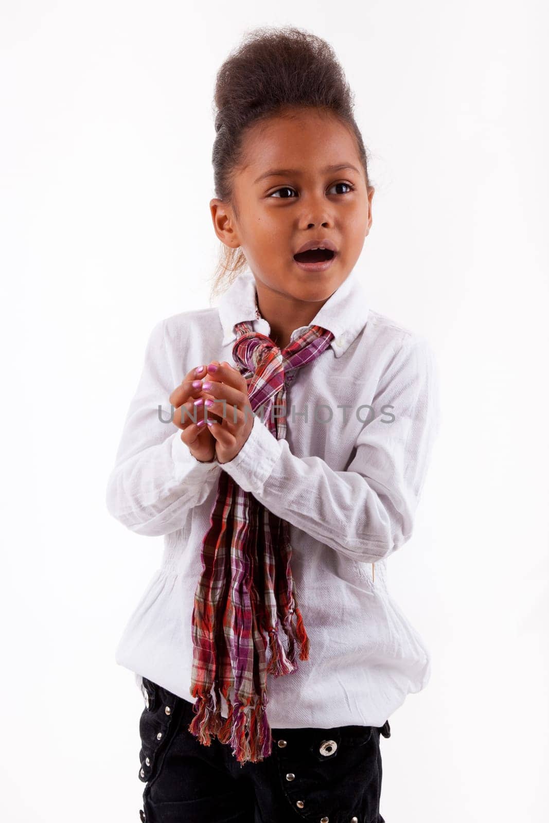 Cute little African Asian girl,  over white background