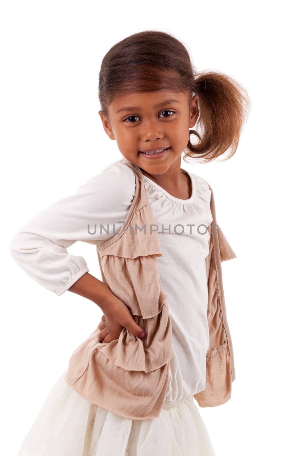 Cute little African Asian girl,  over white background