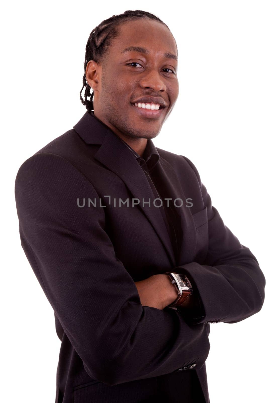 Young African American businessman smiling