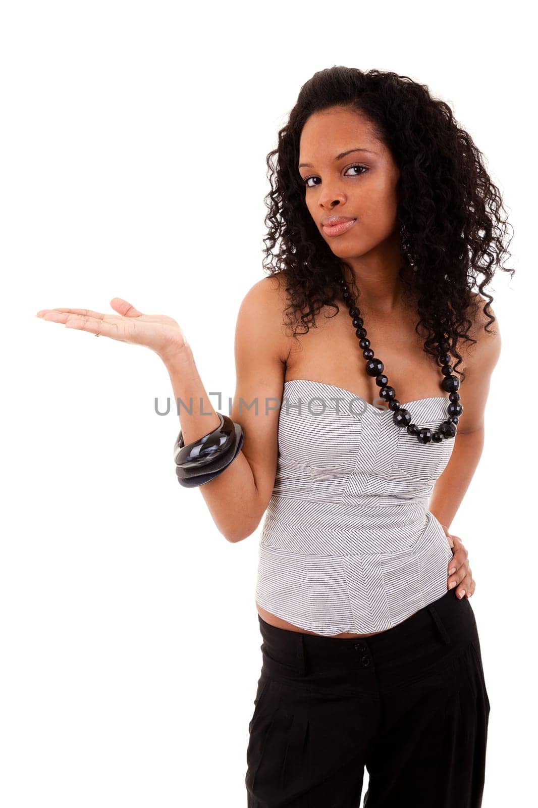 smiley african woman holding something