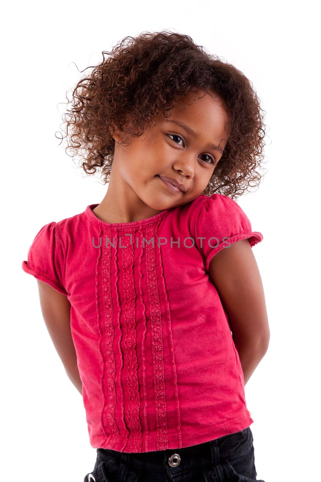 Cute little African Asian girl,  over white background