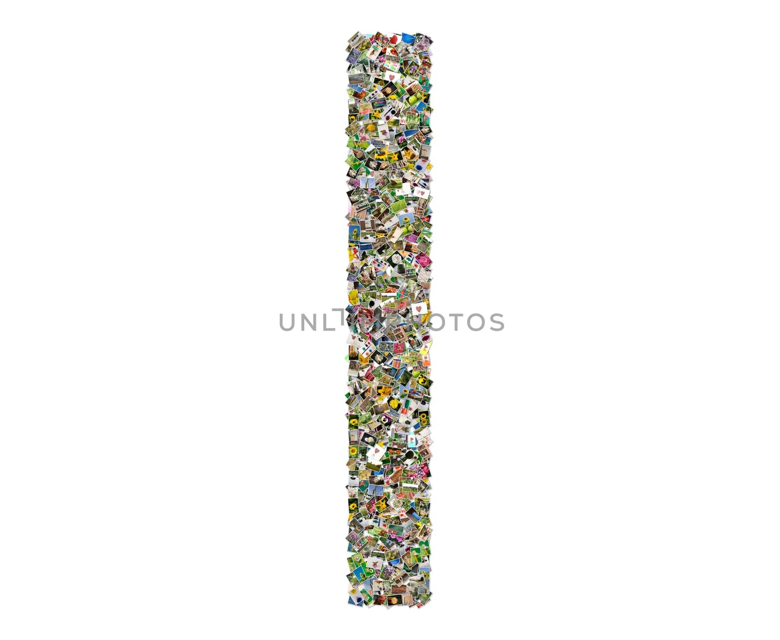 Letter i, photos collage isolated on a white background