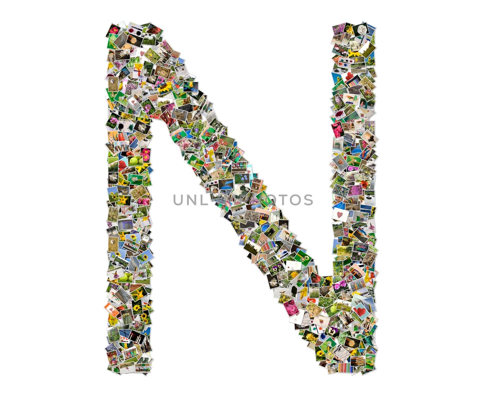Letter n, photos collage isolated on a white background