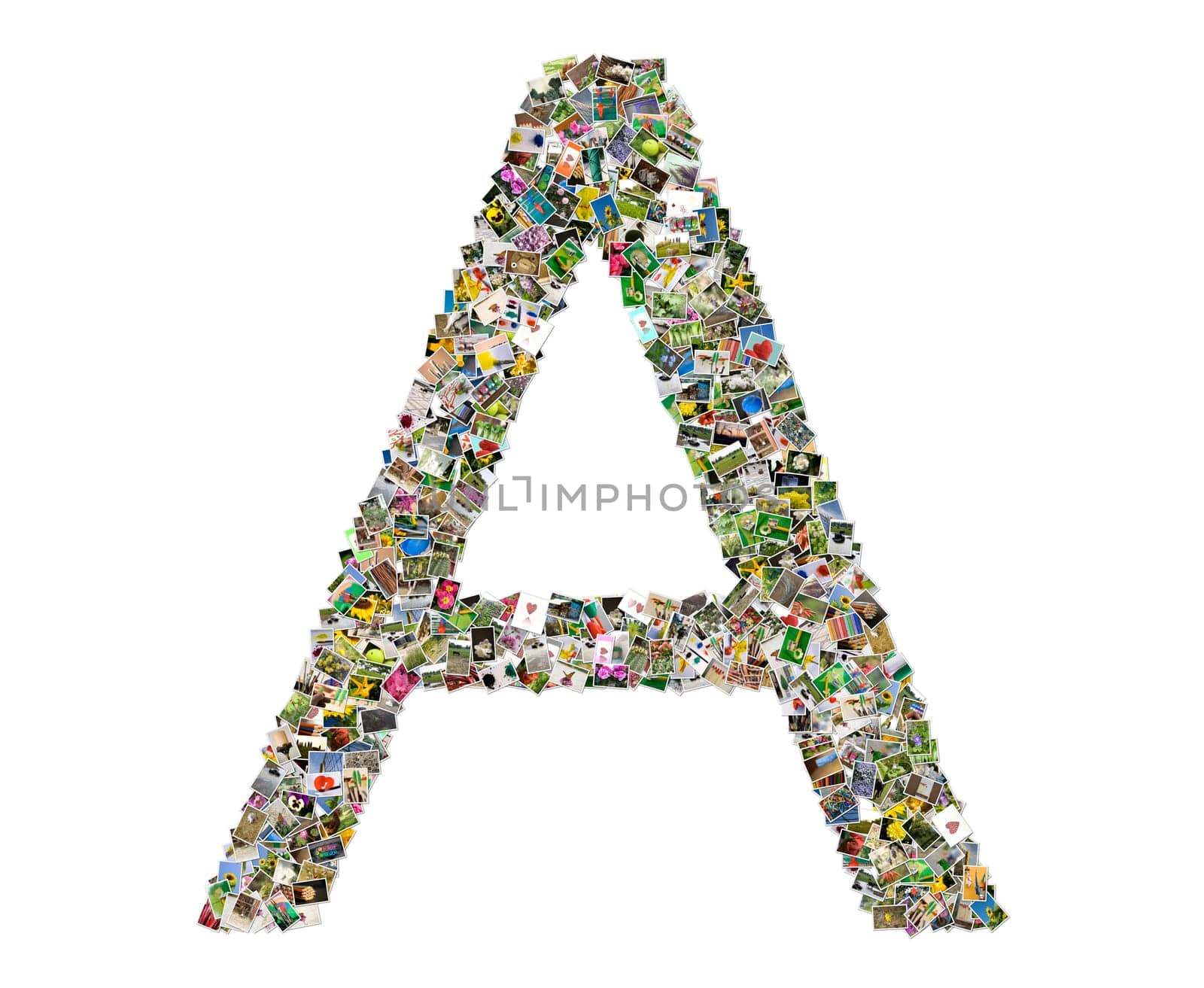 Letter a, photos collage isolated on a white background