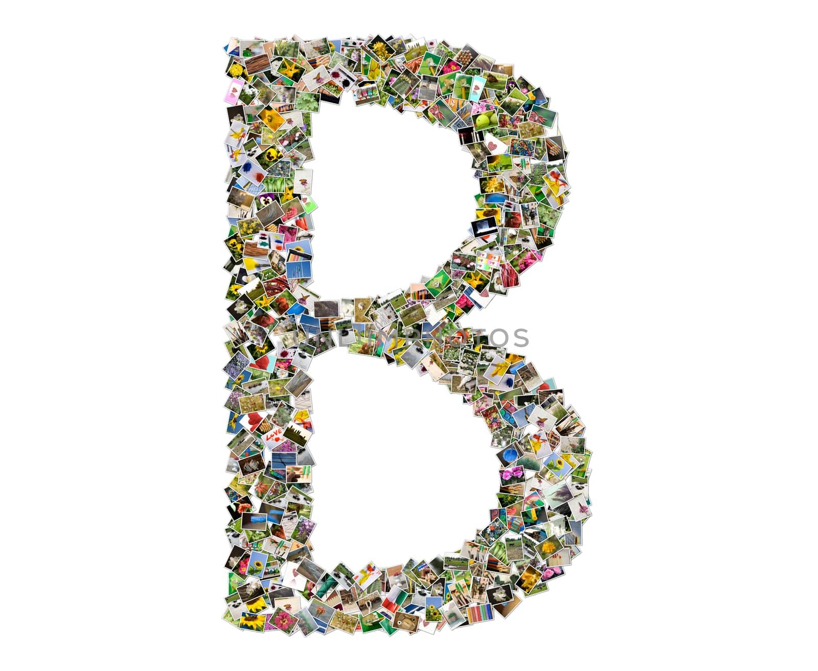 Letter b, photos collage isolated on a white background