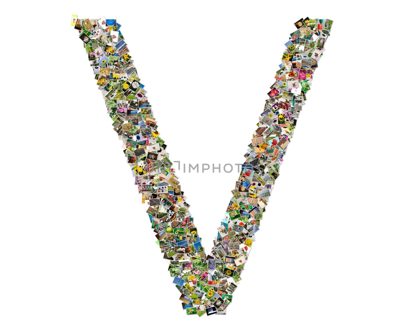 Letter v, photos collage isolated on a white background