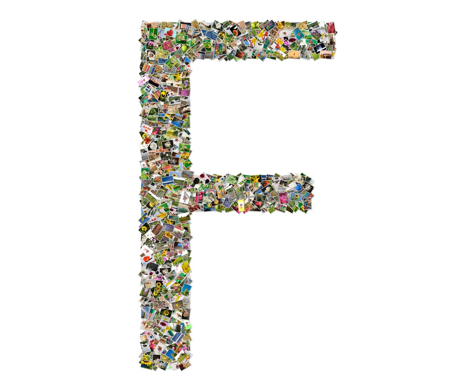 Letter f, photos collage isolated on a white background
