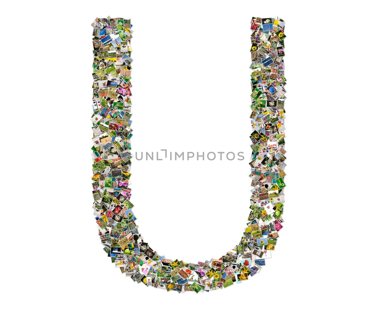 Letter u, photos collage isolated on a white background
