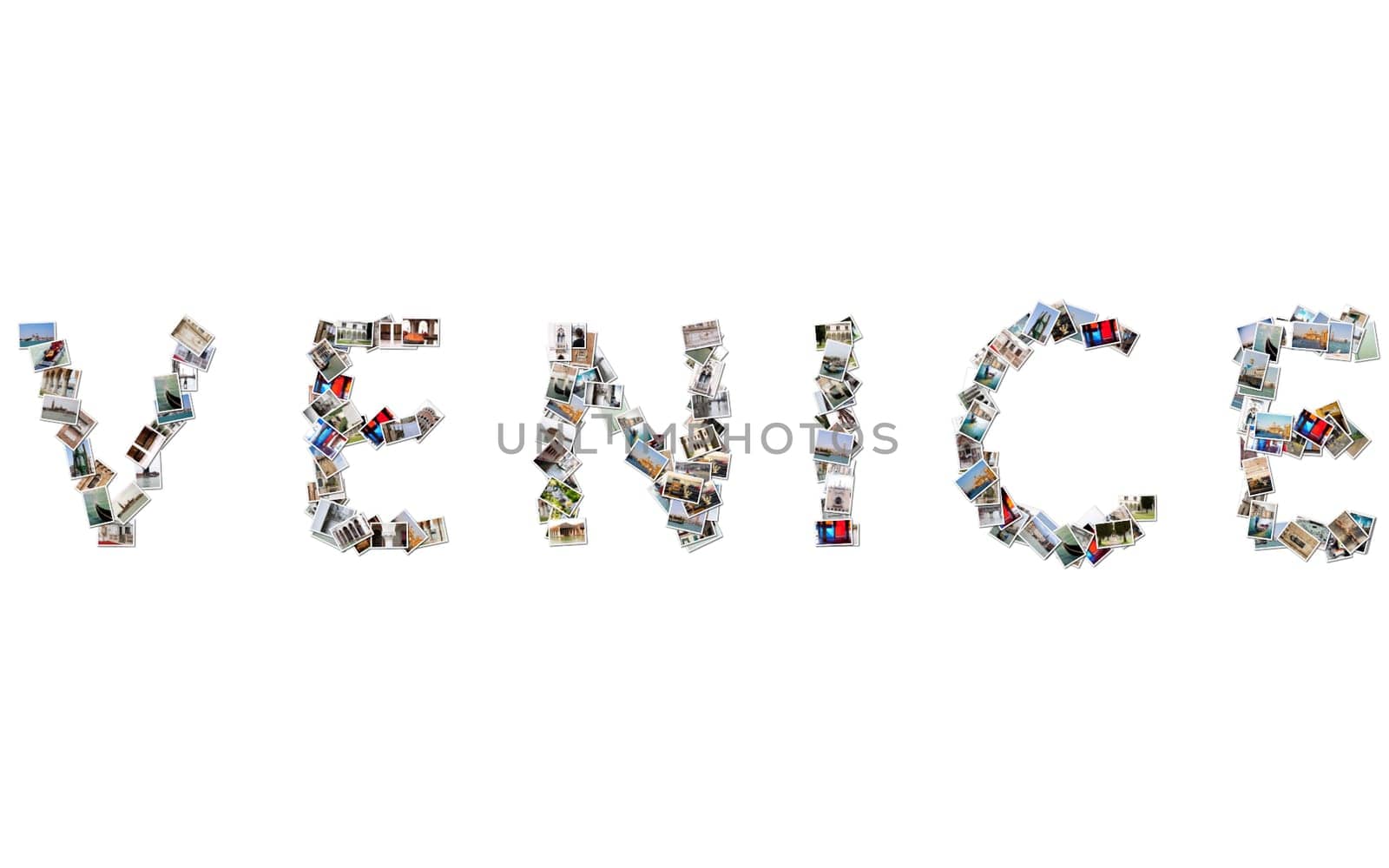 Venice word, Photo collage isolated on a white background