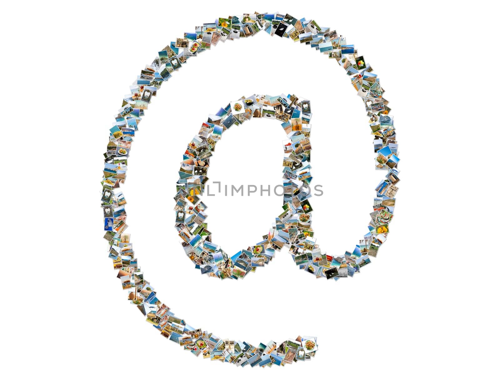 Email symbol, photos collage isolated on a white background