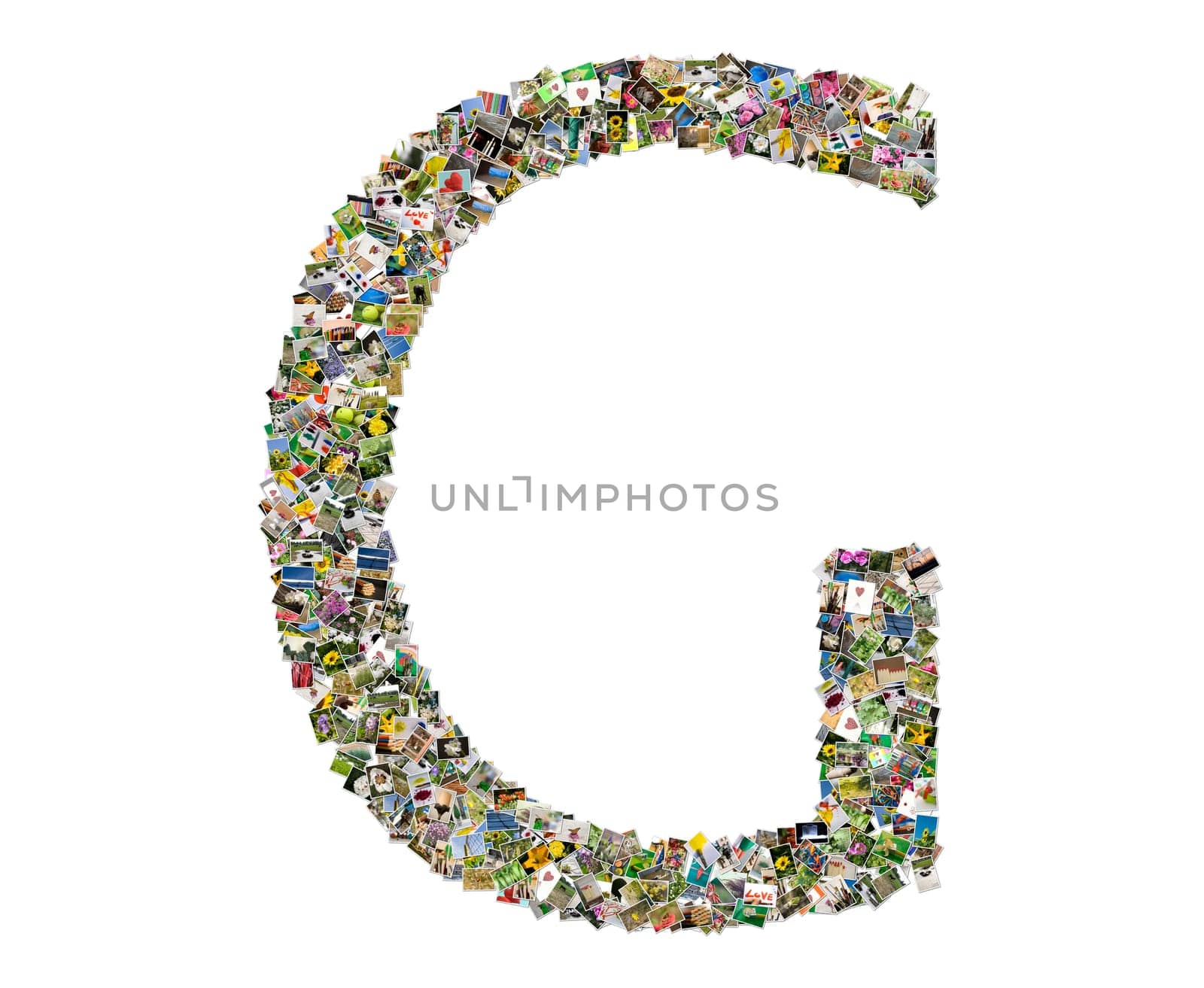 Letter g, photos collage isolated on a white background
