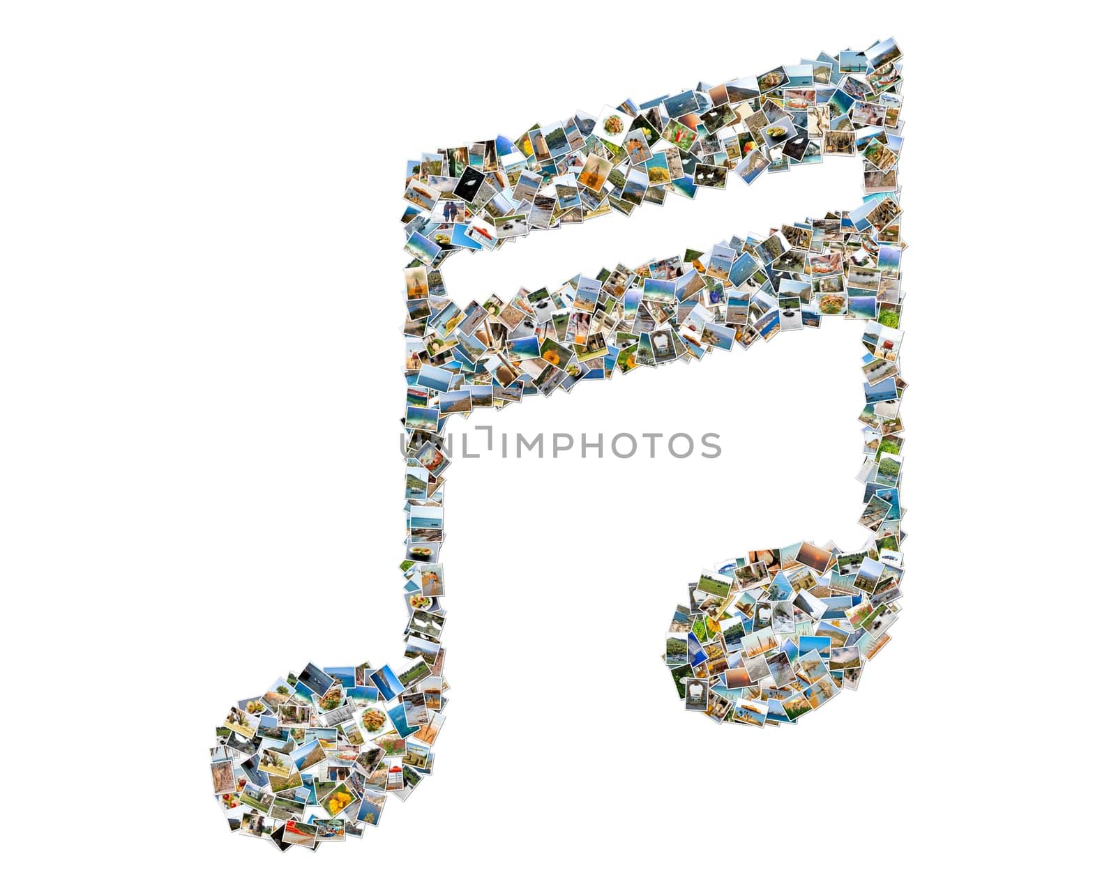 Musical note sign, photo collage isolated on a white background
