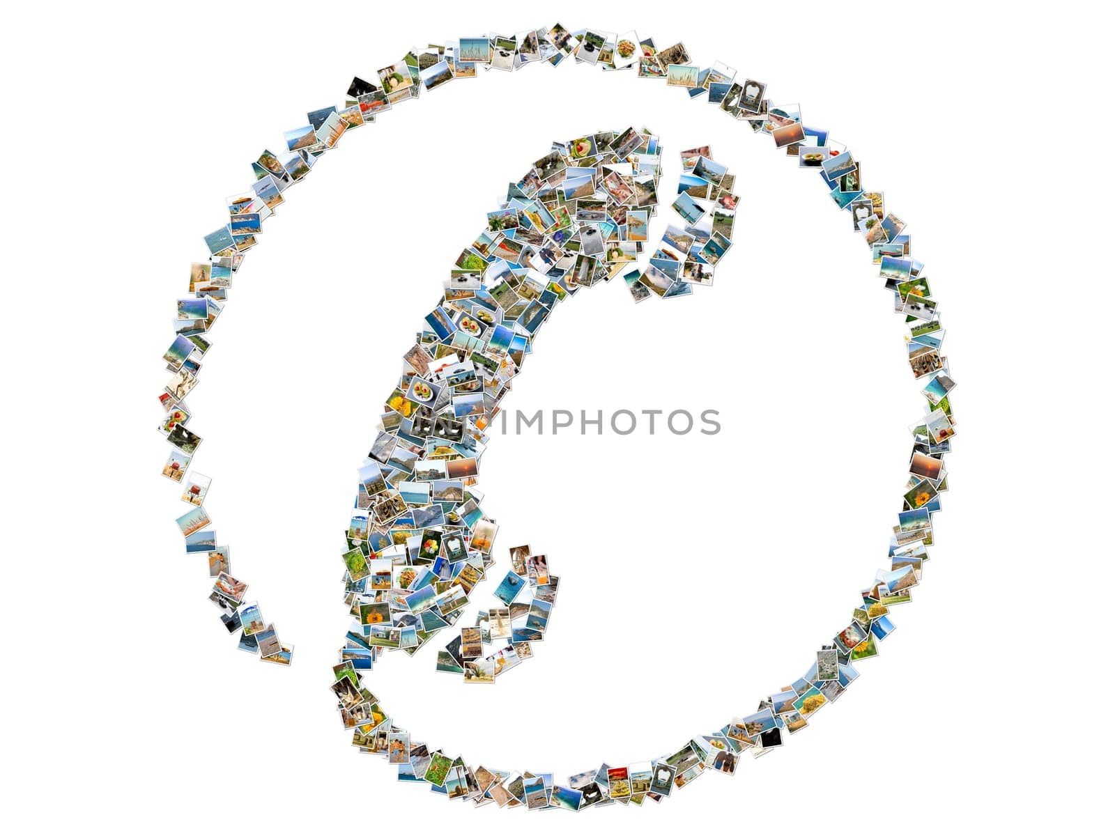 Telephone sign, photo collage isolated on a white background