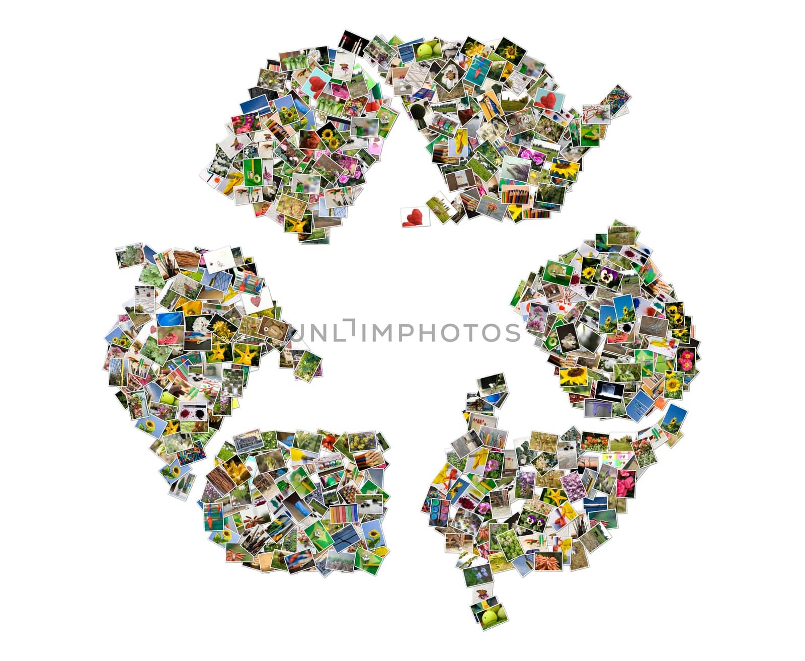 Recycling sign, photo collage isolated on a white background