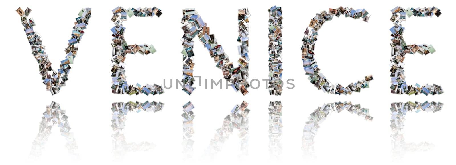 Venice word, Photo collage isolated on a white background