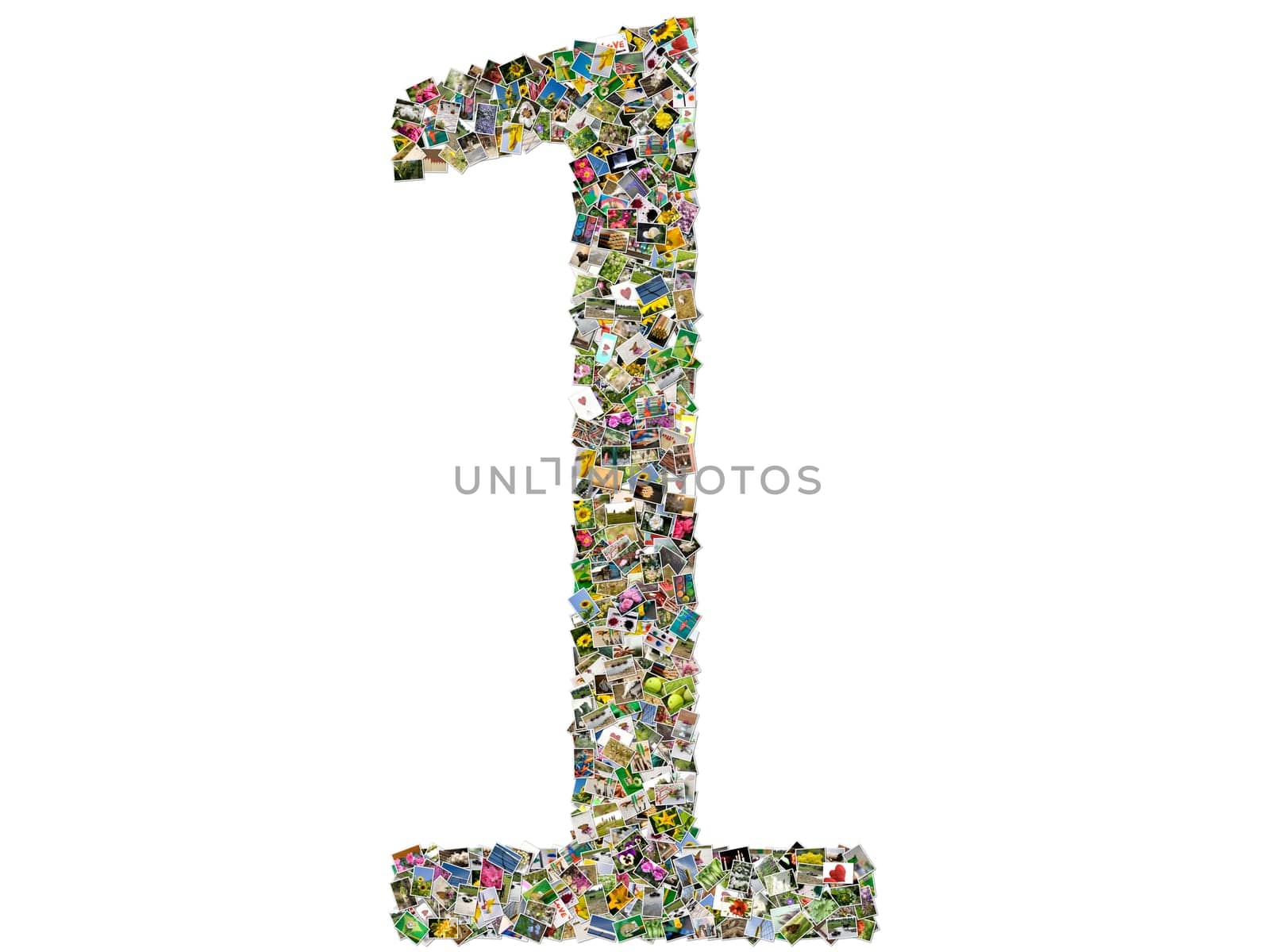 Number one, photo collage isolated on a white background