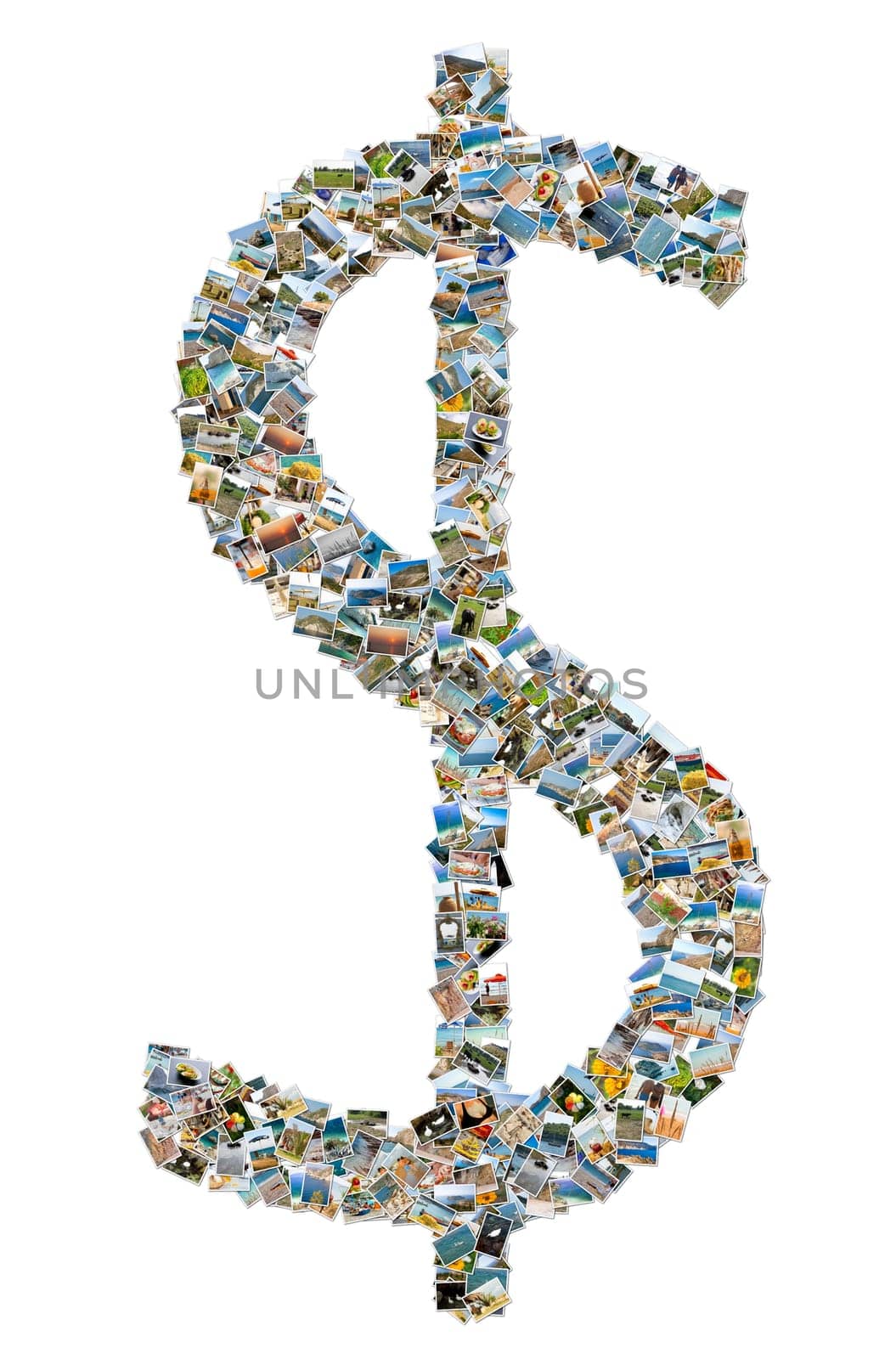 Dollar bin sign, collage photos