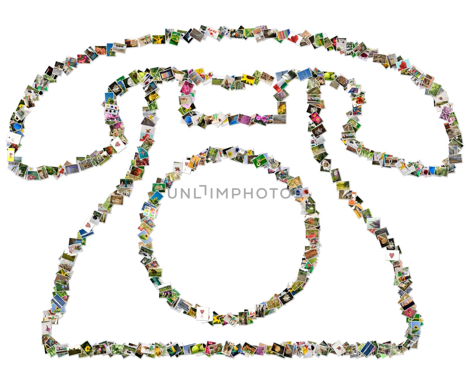 Telephone sign, photo collage isolated on a white background