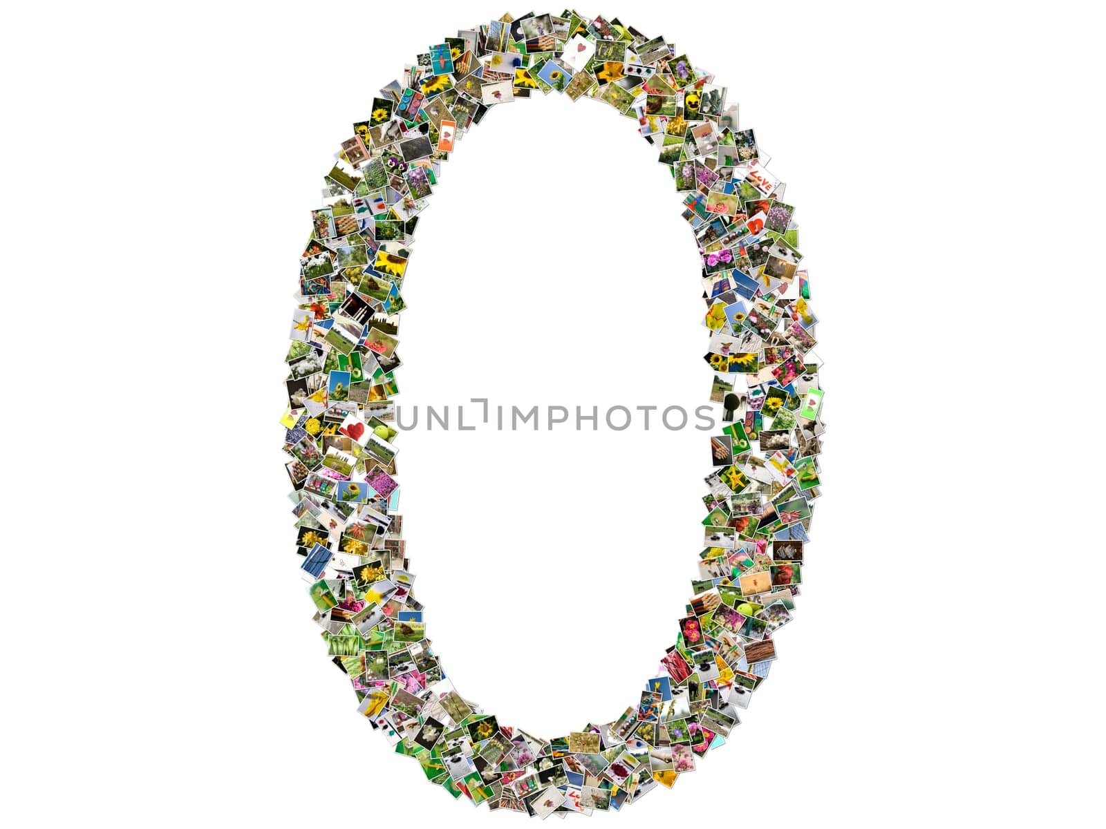 Number zero, photo collage isolated on a white background